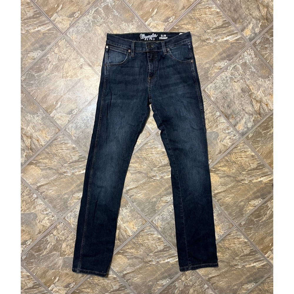 Wrangler Retro Jeans Mens 30x36 Blue Slim Straight Dark Wash Denim 88MWZBR